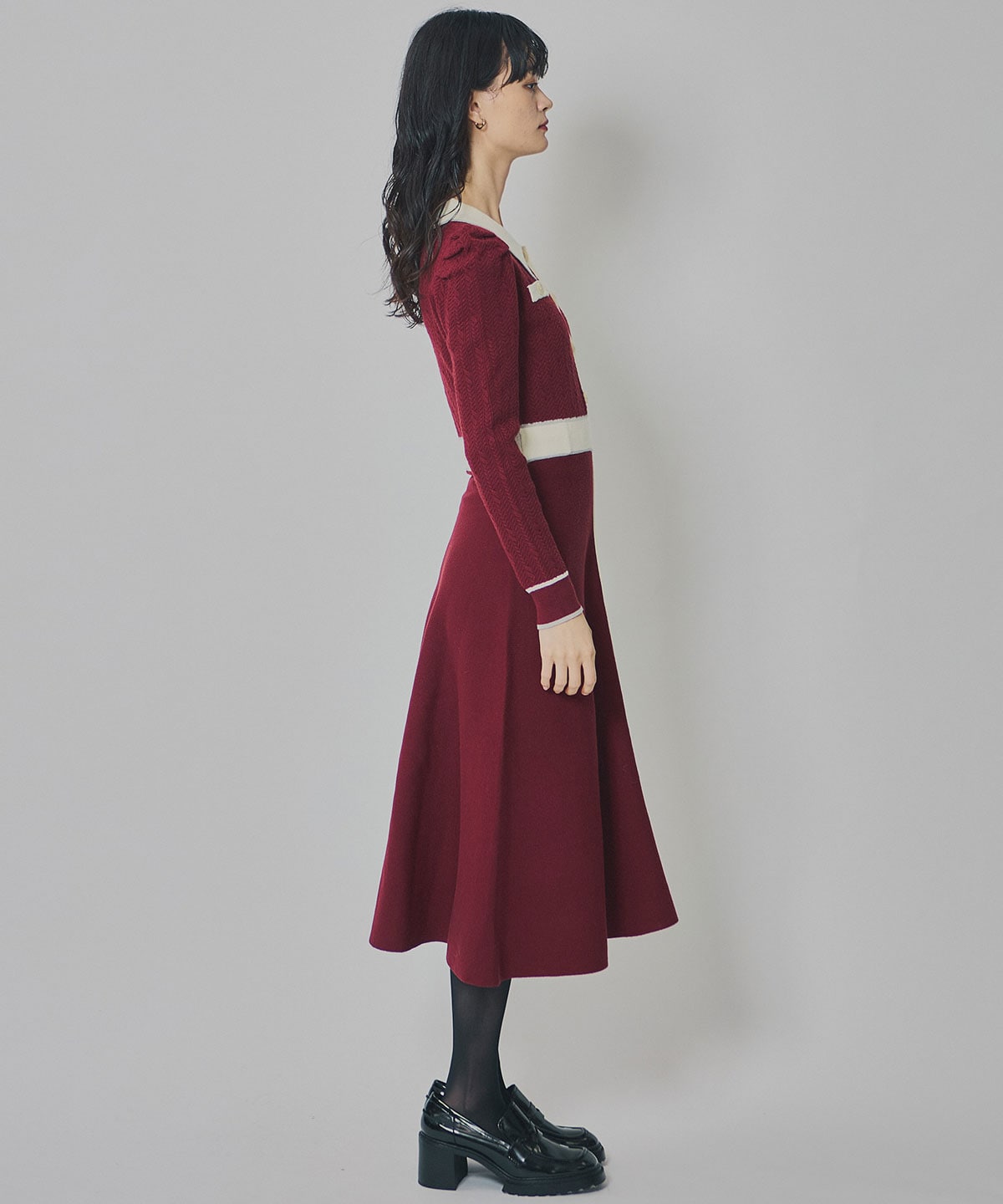 マルチケーブルバイカラーニットワンピース