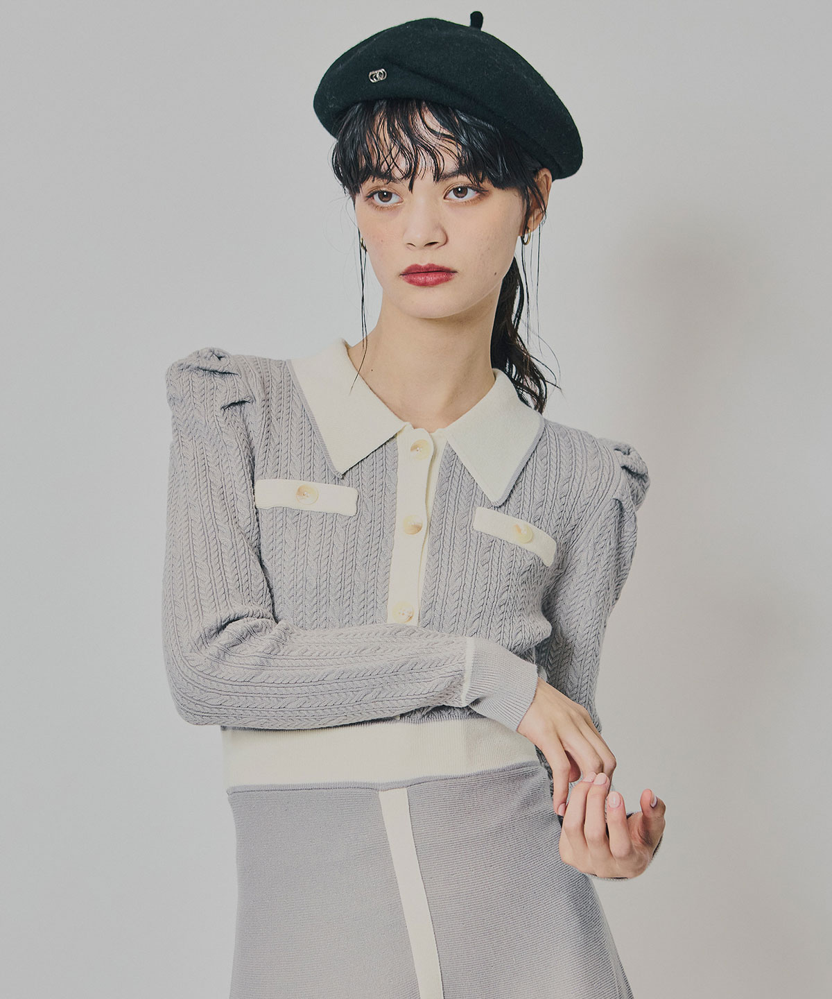 マルチケーブルバイカラーニットワンピース