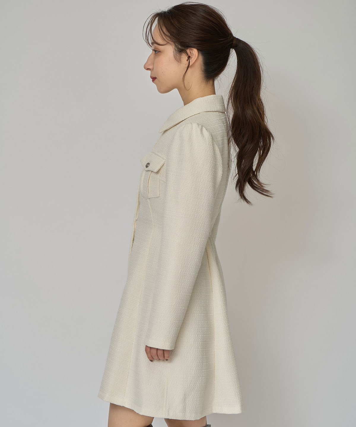 エンブレムボタンツイードシャツミニワンピース