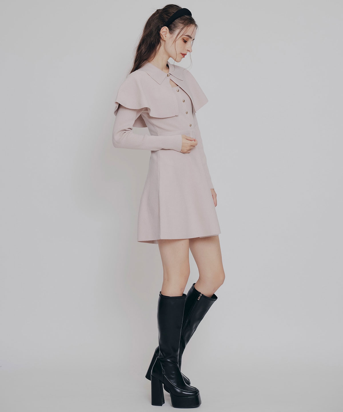 ケープSETニットフレアミニワンピース