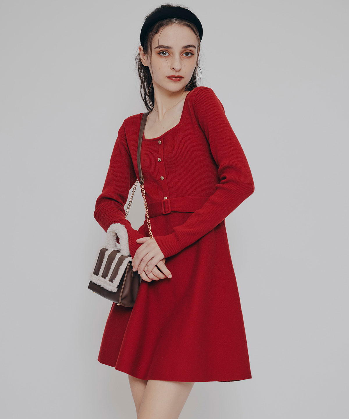 ケープSETニットフレアミニワンピース