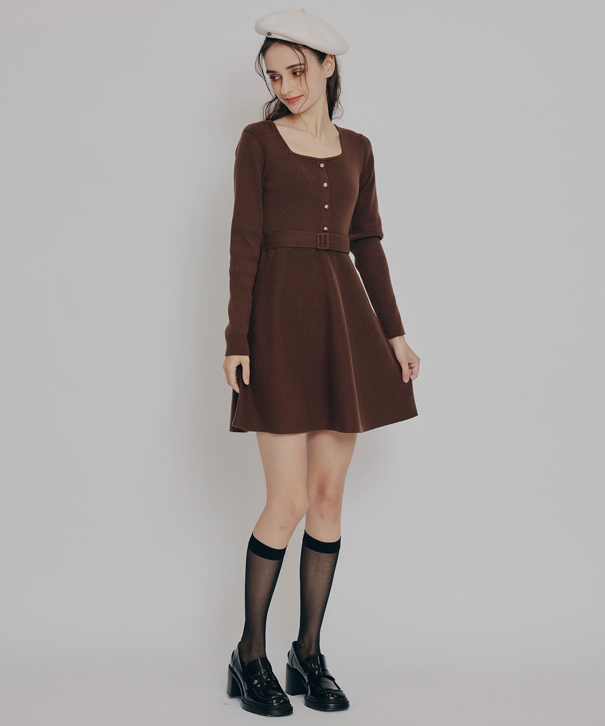 ケープSETニットフレアミニワンピース