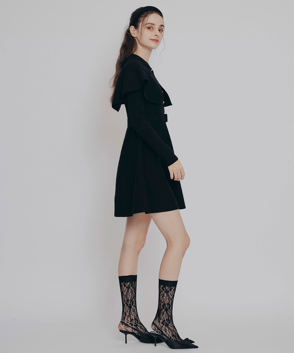 ケープSETニットフレアミニワンピース