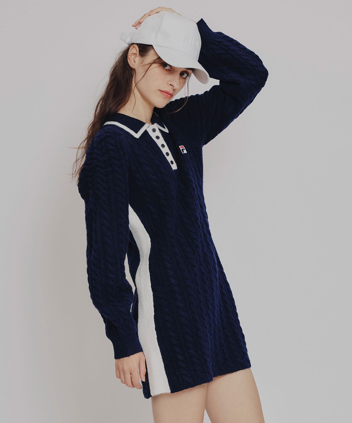 ［FILA×REDYAZEL］ケーブルニットポロミニワンピース