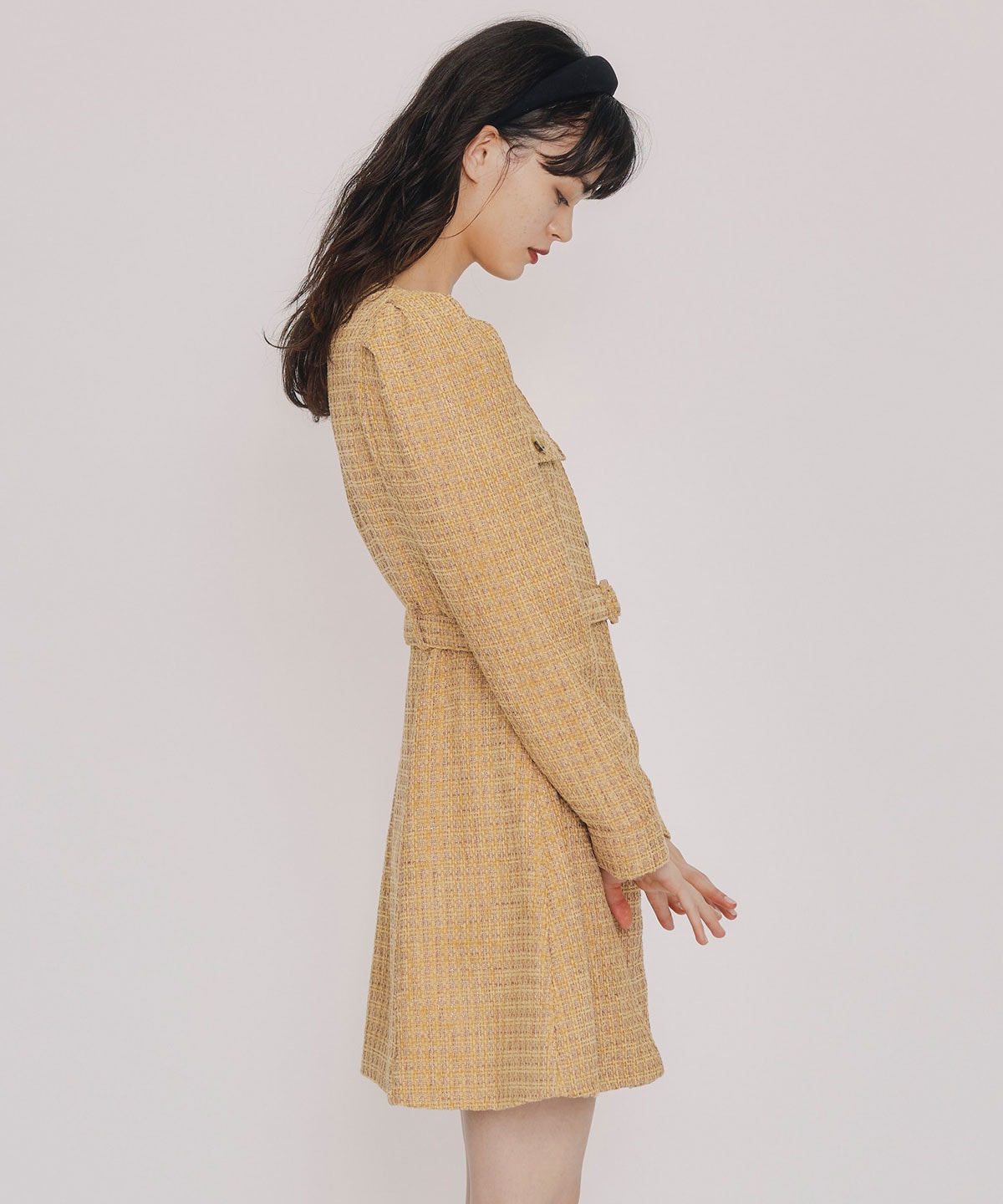 MIXツイードパフスリーブミニワンピース