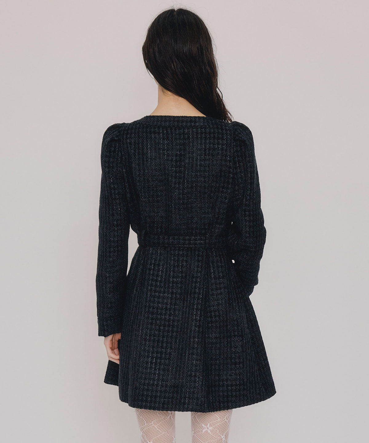 MIXツイードパフスリーブミニワンピース