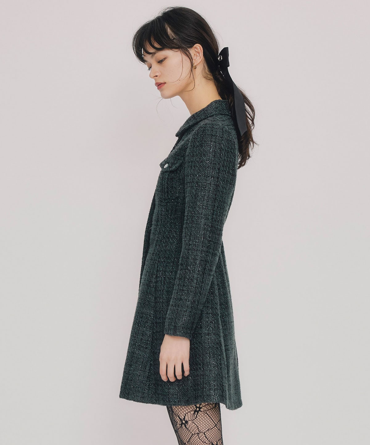 ビジューボタンファンシーツイードシャツミニワンピース