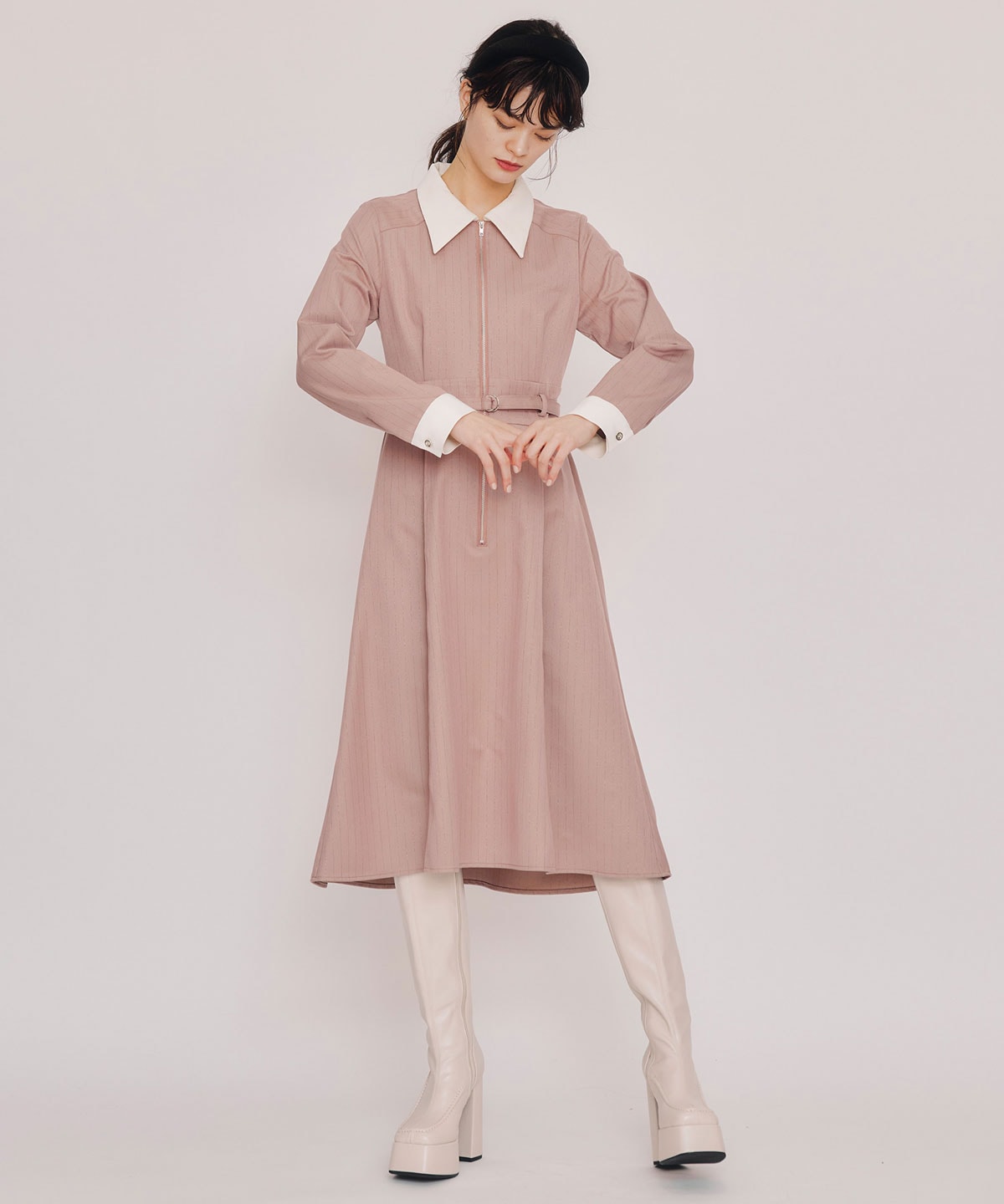 フロントZIPストライプロングワンピース