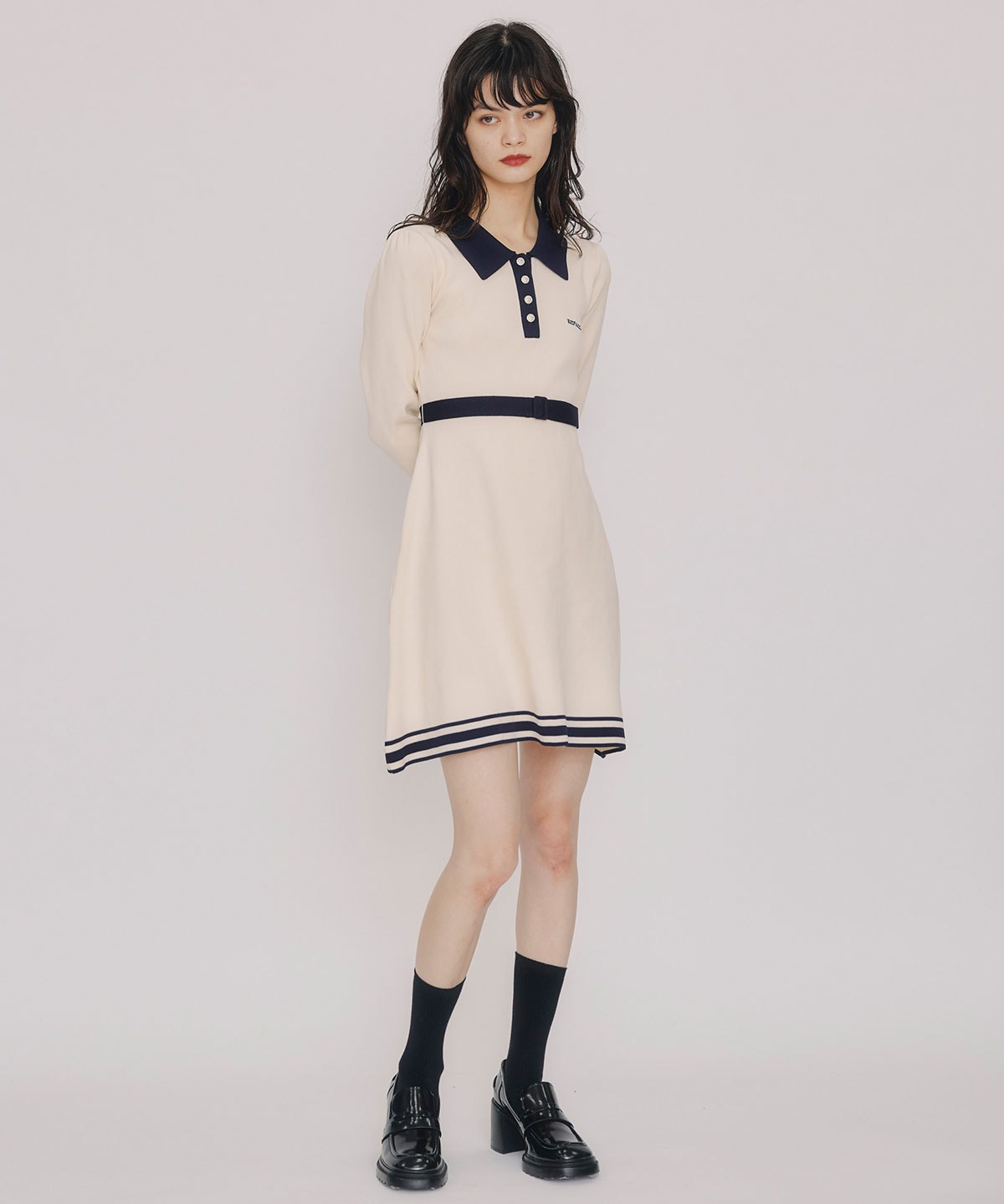 バイカラーポロニットミニワンピース