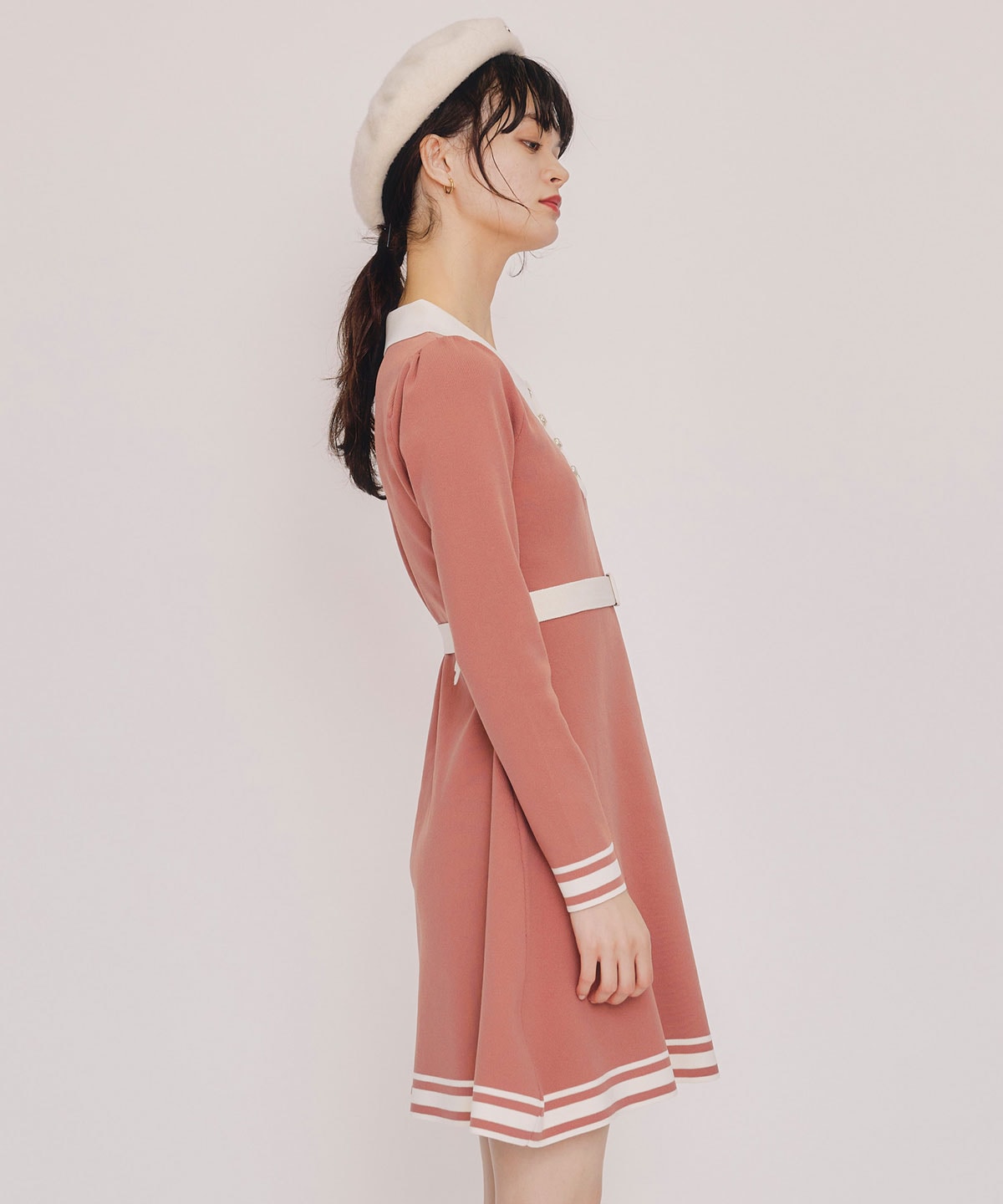 バイカラーポロニットミニワンピース