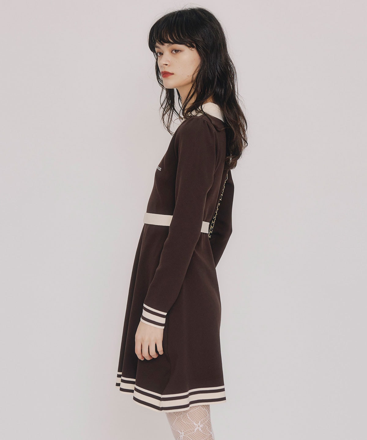 バイカラーポロニットミニワンピース