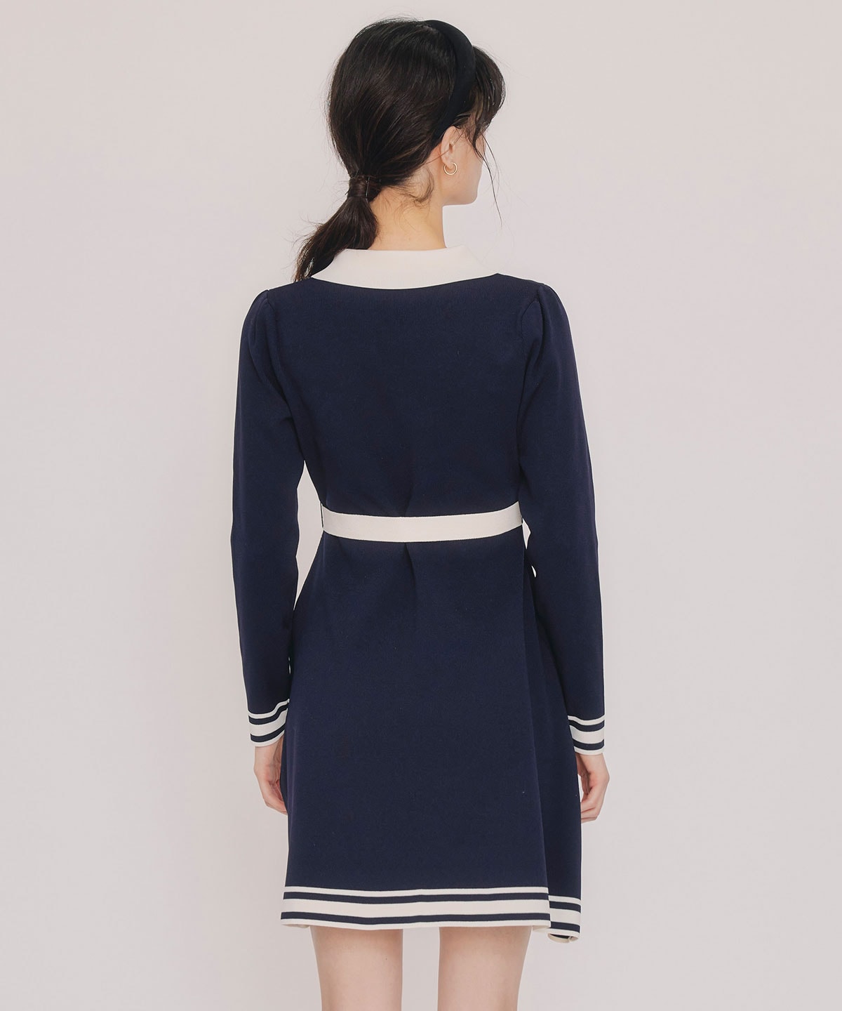 バイカラーポロニットミニワンピース