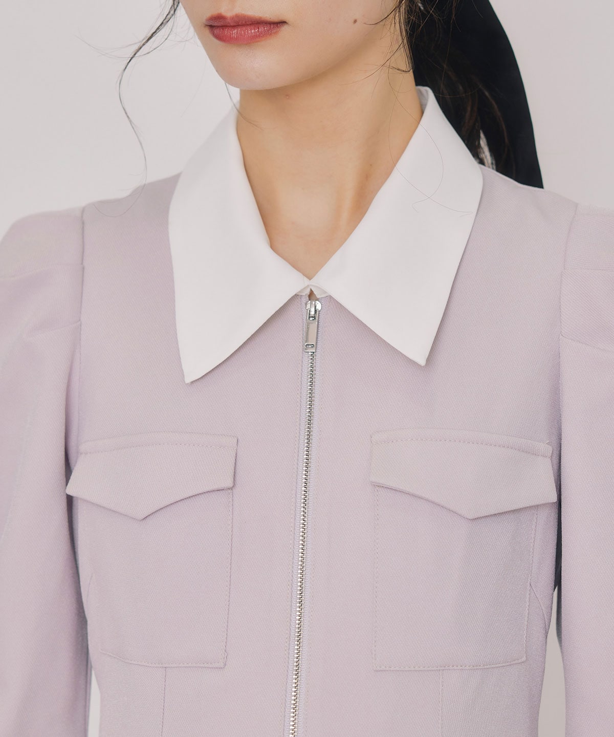 フロントZIPバイカラーロングワンピース