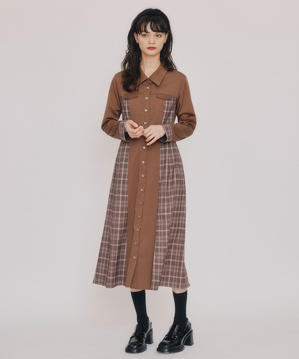 チェックパネルロングワンピース
