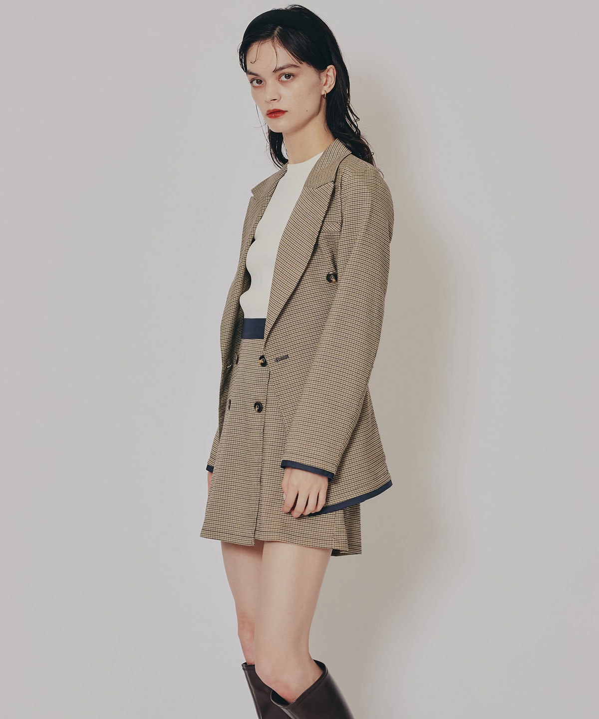 【セットアップ可能】グレンチェックダブルジャケット