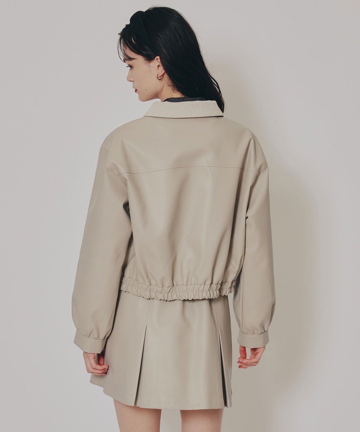 【セットアップ可能】フェイクレザージップブルゾン