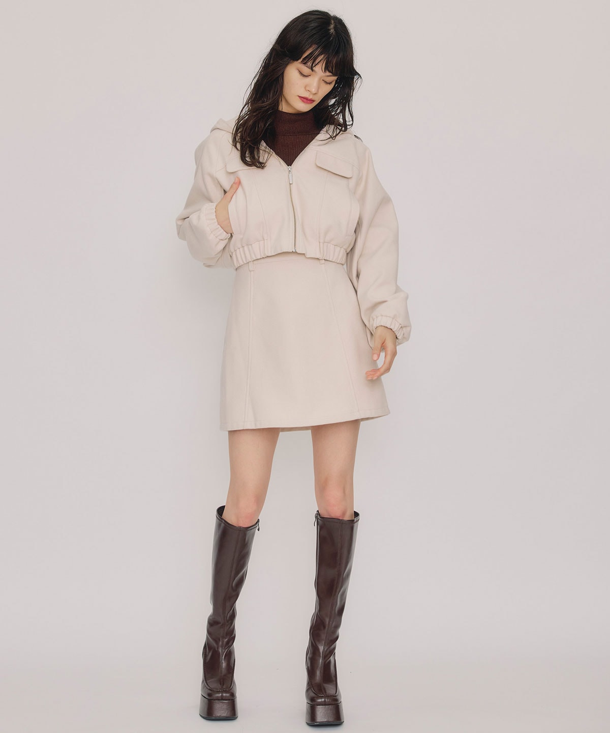 【セットアップ可能】ビッグスリーブフードショートブルゾン