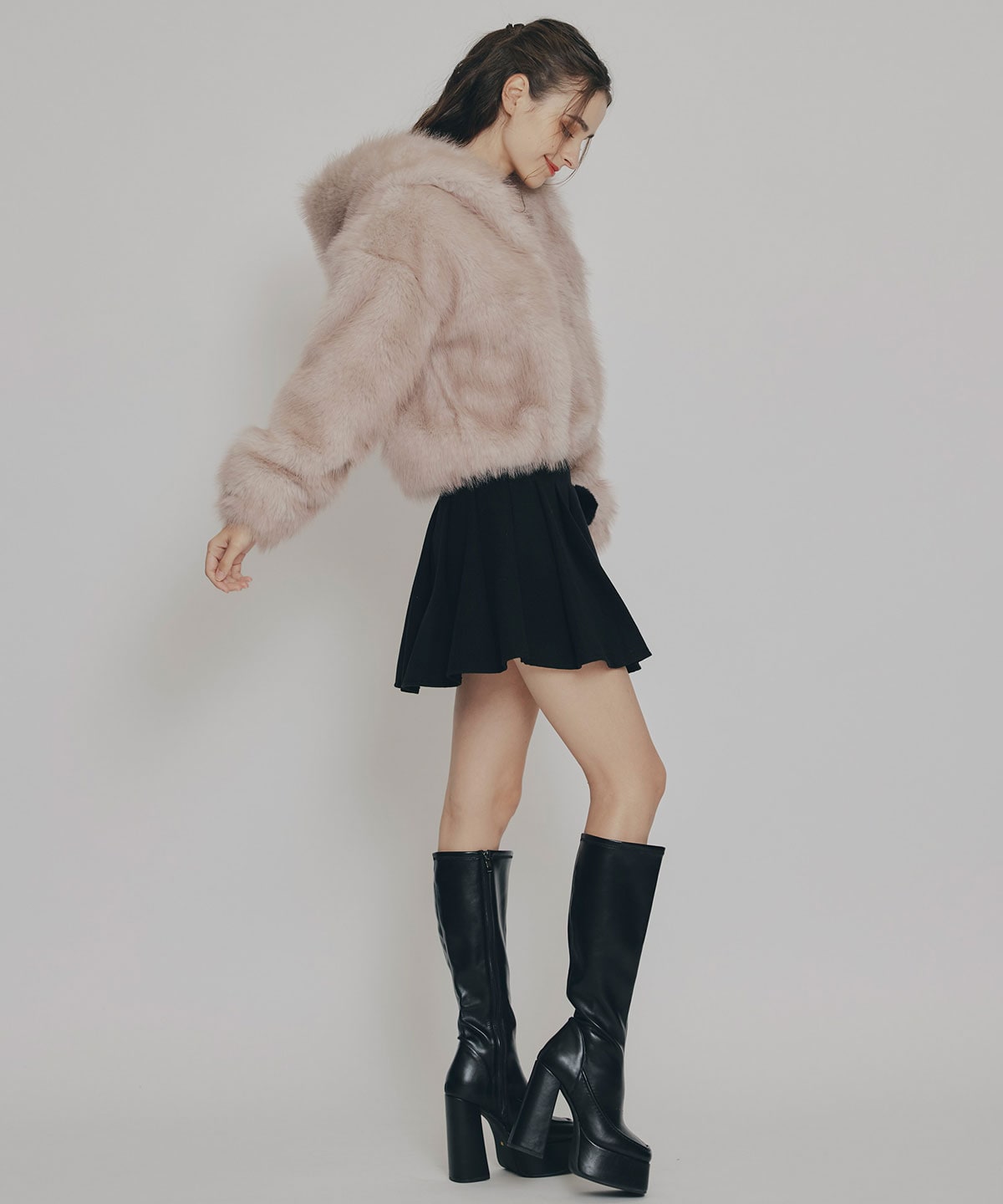 フォックスファーライクフーディショートジャケット