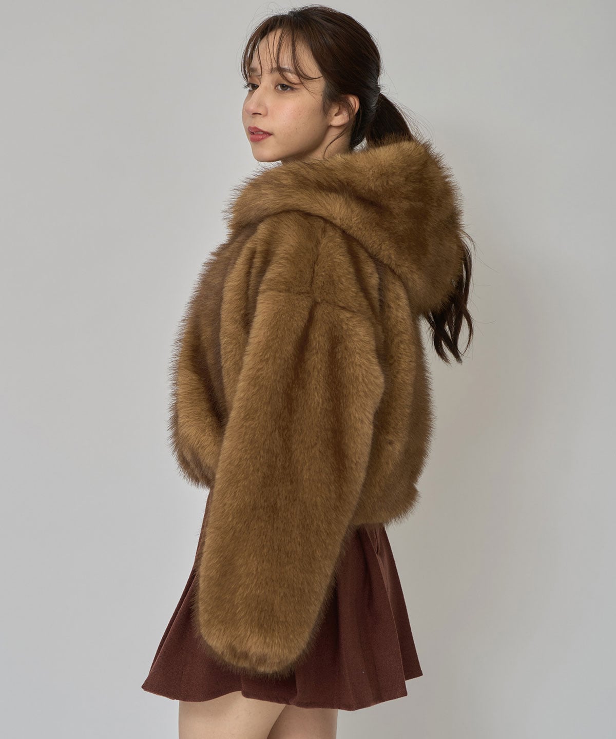 フォックスファーライクフーディショートジャケット