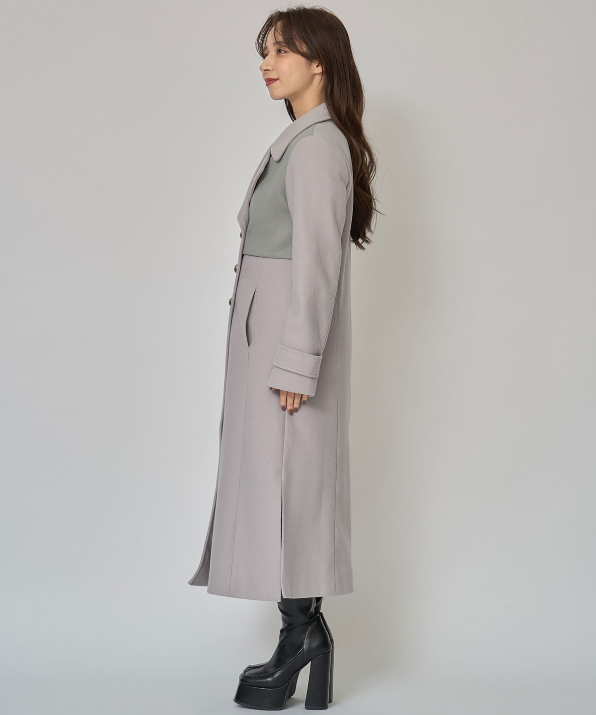 バイカラースリムチェスターコート