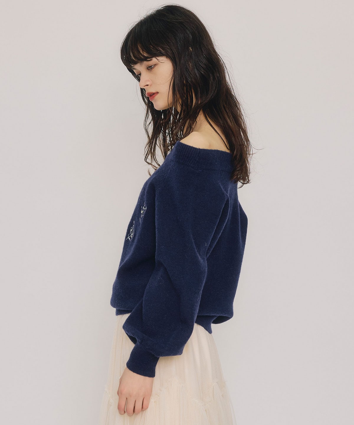 ビジューロゴエンブロイダリーニットプルオーバー