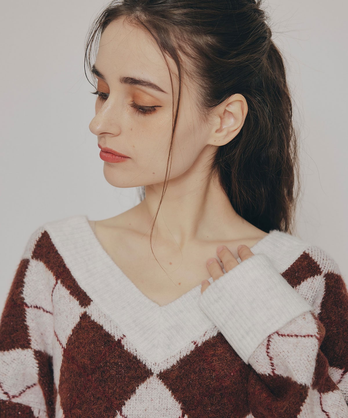 アーガイルVネックニットプルオーバー