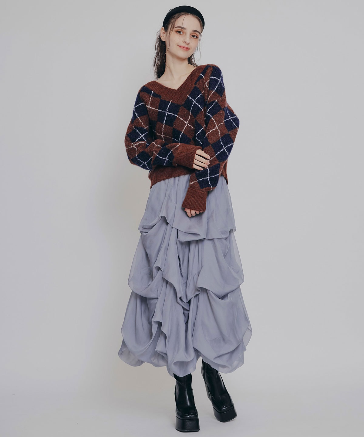 アーガイルVネックニットプルオーバー