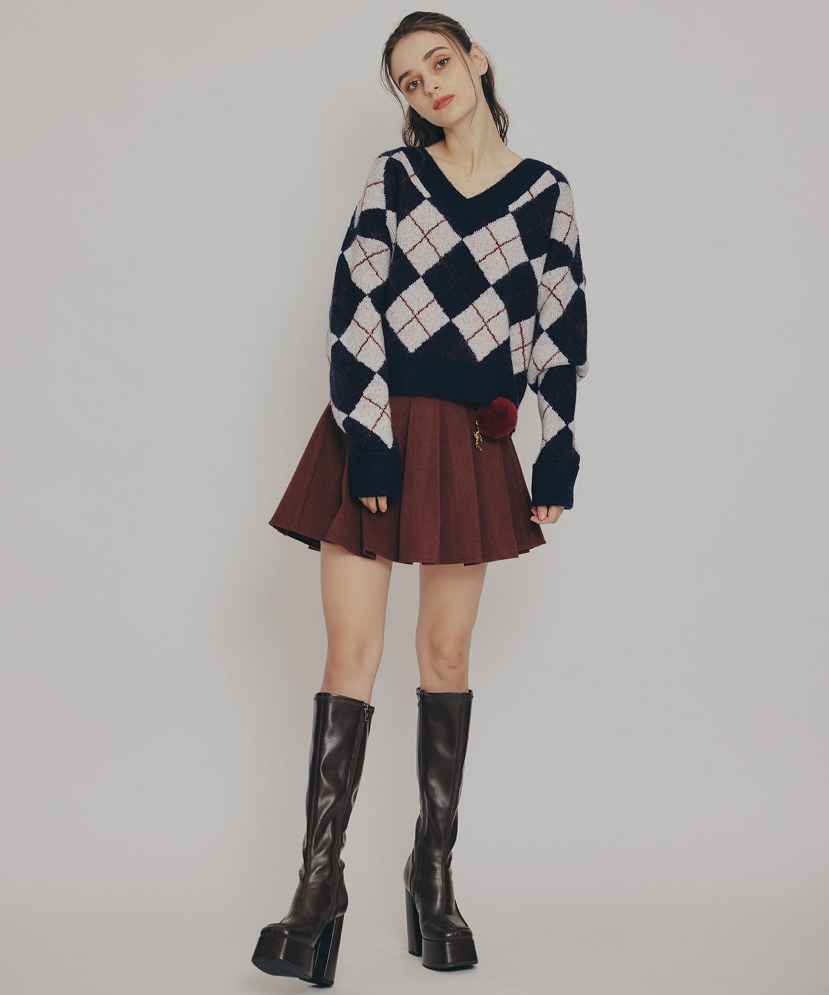 アーガイルVネックニットプルオーバー