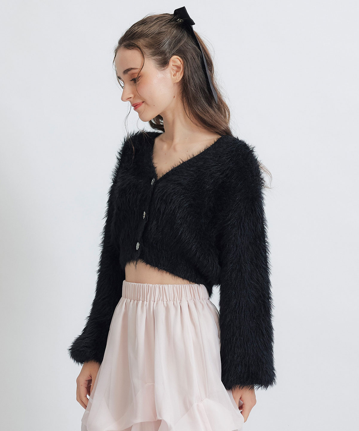 コンパクトシャギーニットカーディガン