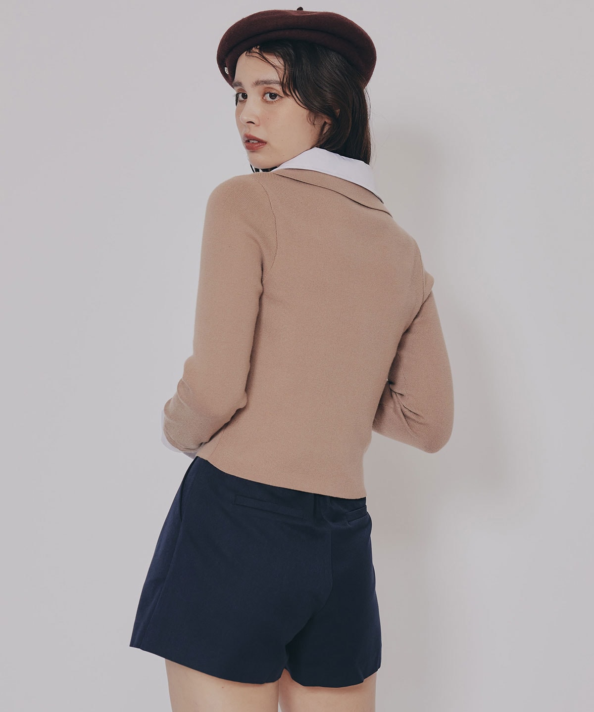 ダブルカラーポロニットトップス