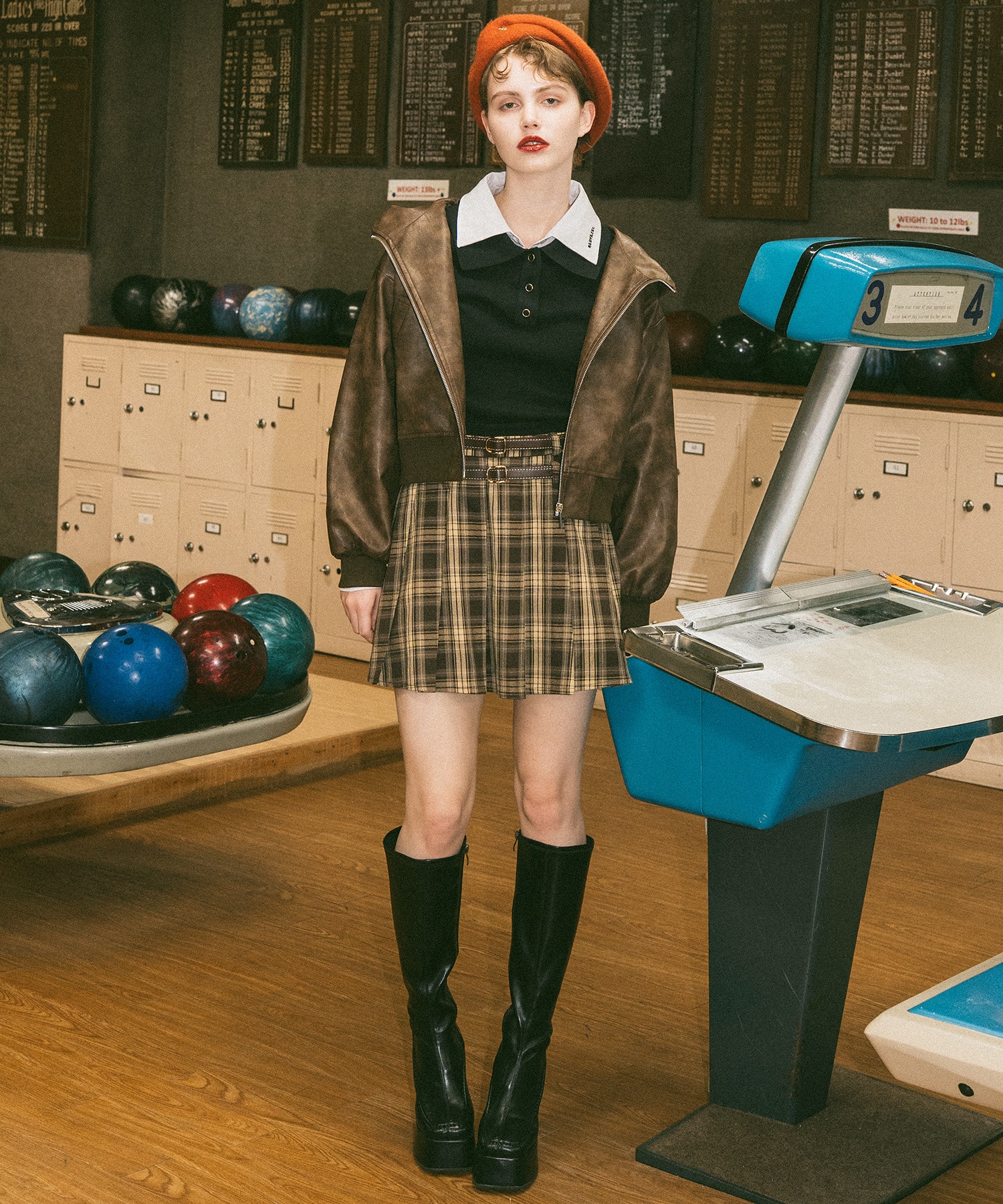 ダブルカラーポロニットトップス