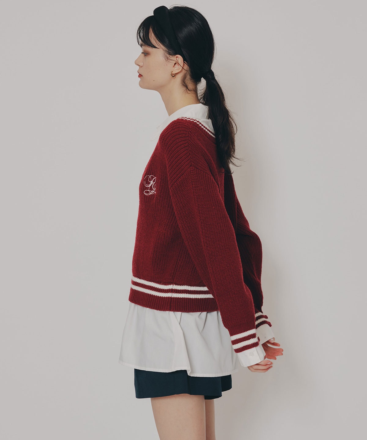 レイヤードシャツドッキングニットプルオーバー