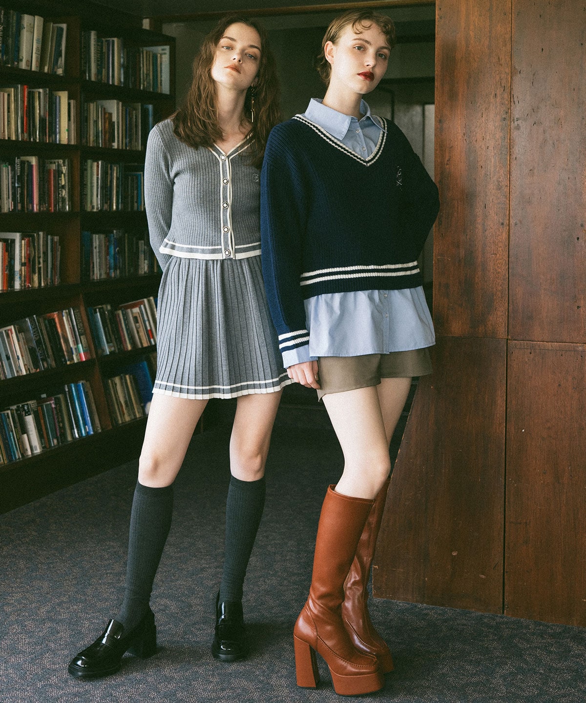 レイヤードシャツドッキングニットプルオーバー