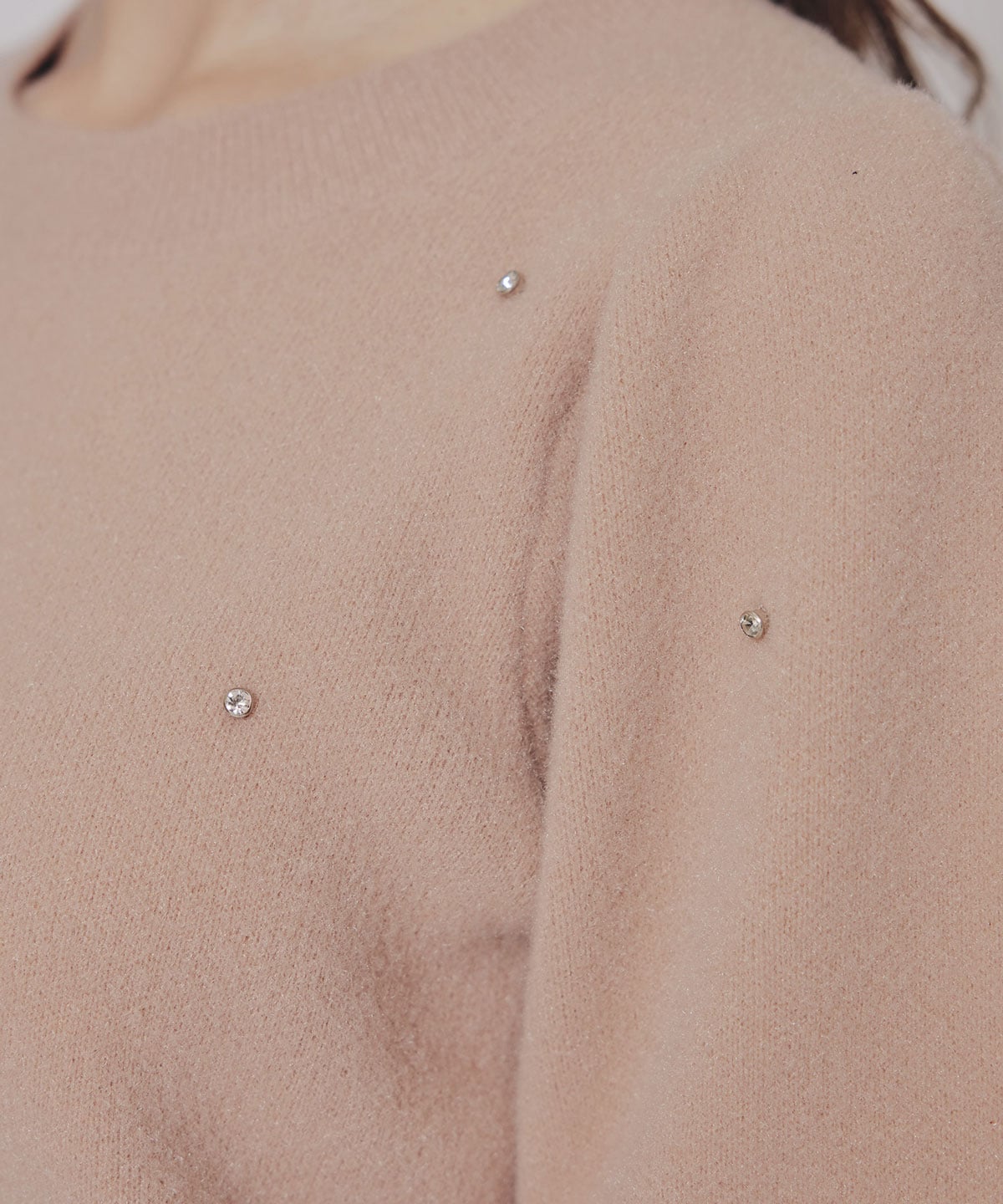 ビジューパフスリーブニットトップス