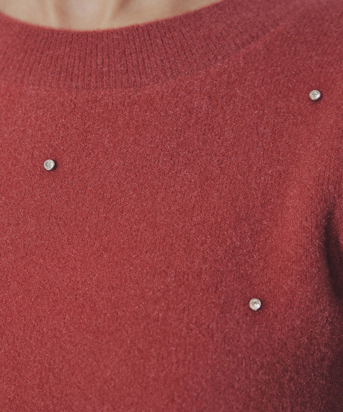 ビジューパフスリーブニットトップス