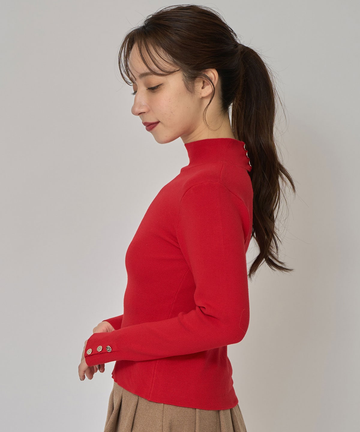 2WAYハイネックボタンニットトップス