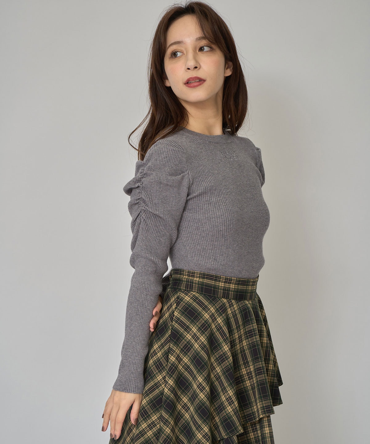 パワショルロゴリブニットトップス