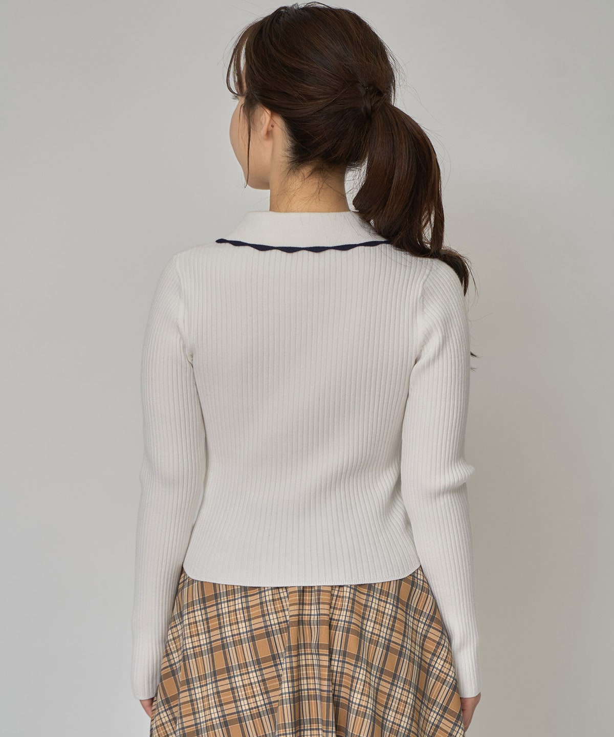 スカラカラーポロニットプルオーバー