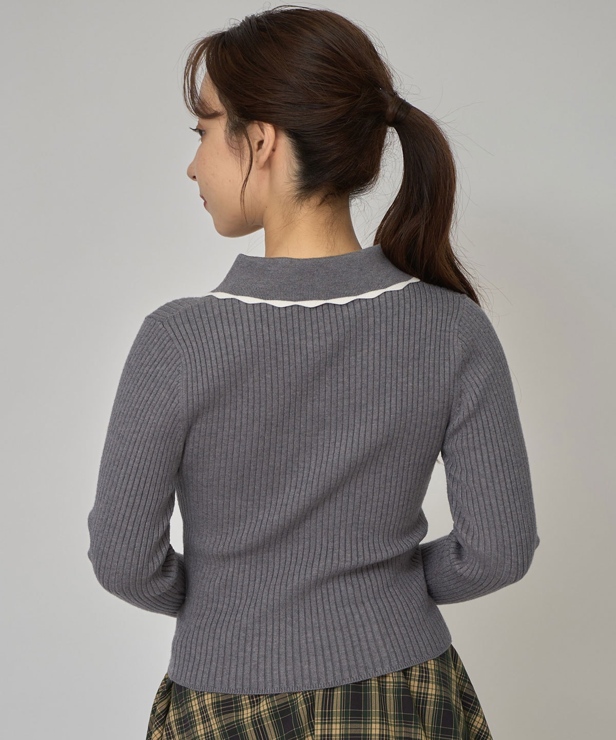 スカラカラーポロニットプルオーバー