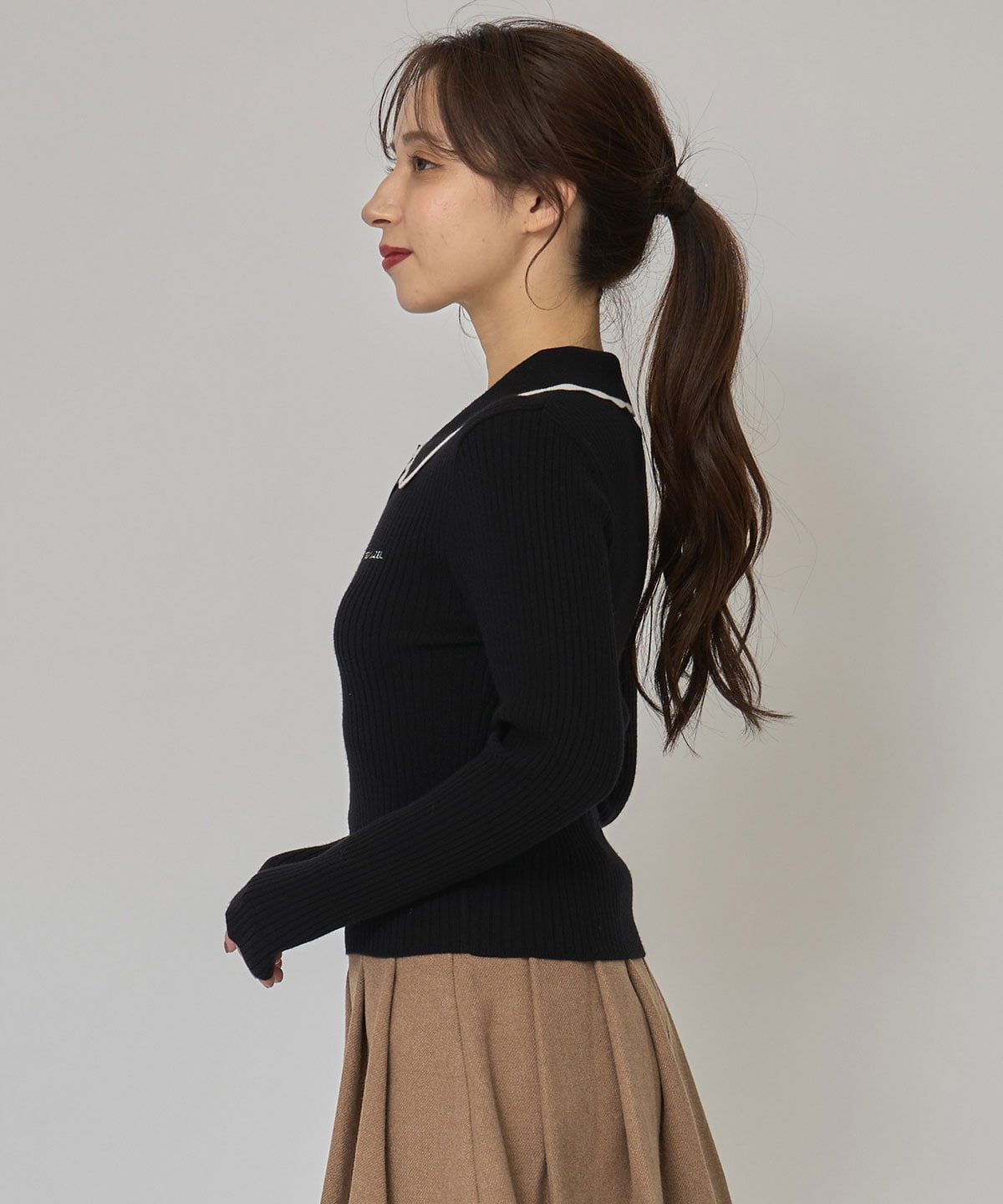 スカラカラーポロニットプルオーバー