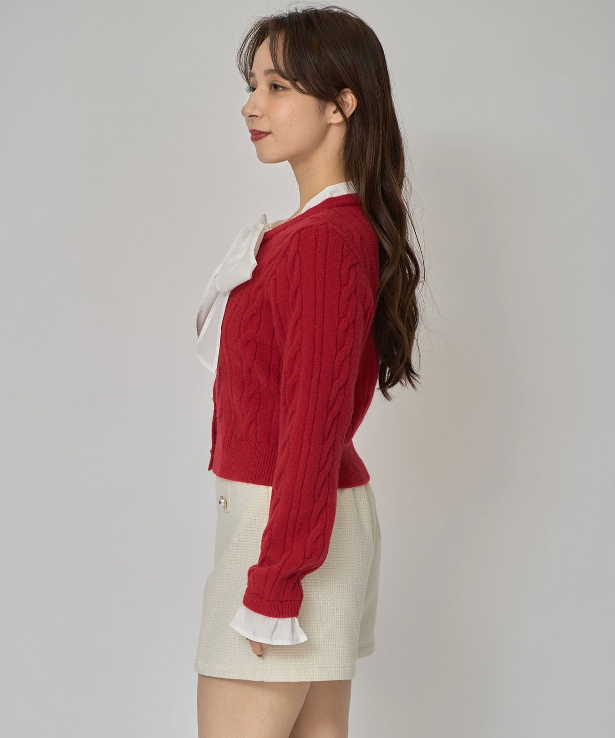 ボウタイケーブルニットプルオーバー