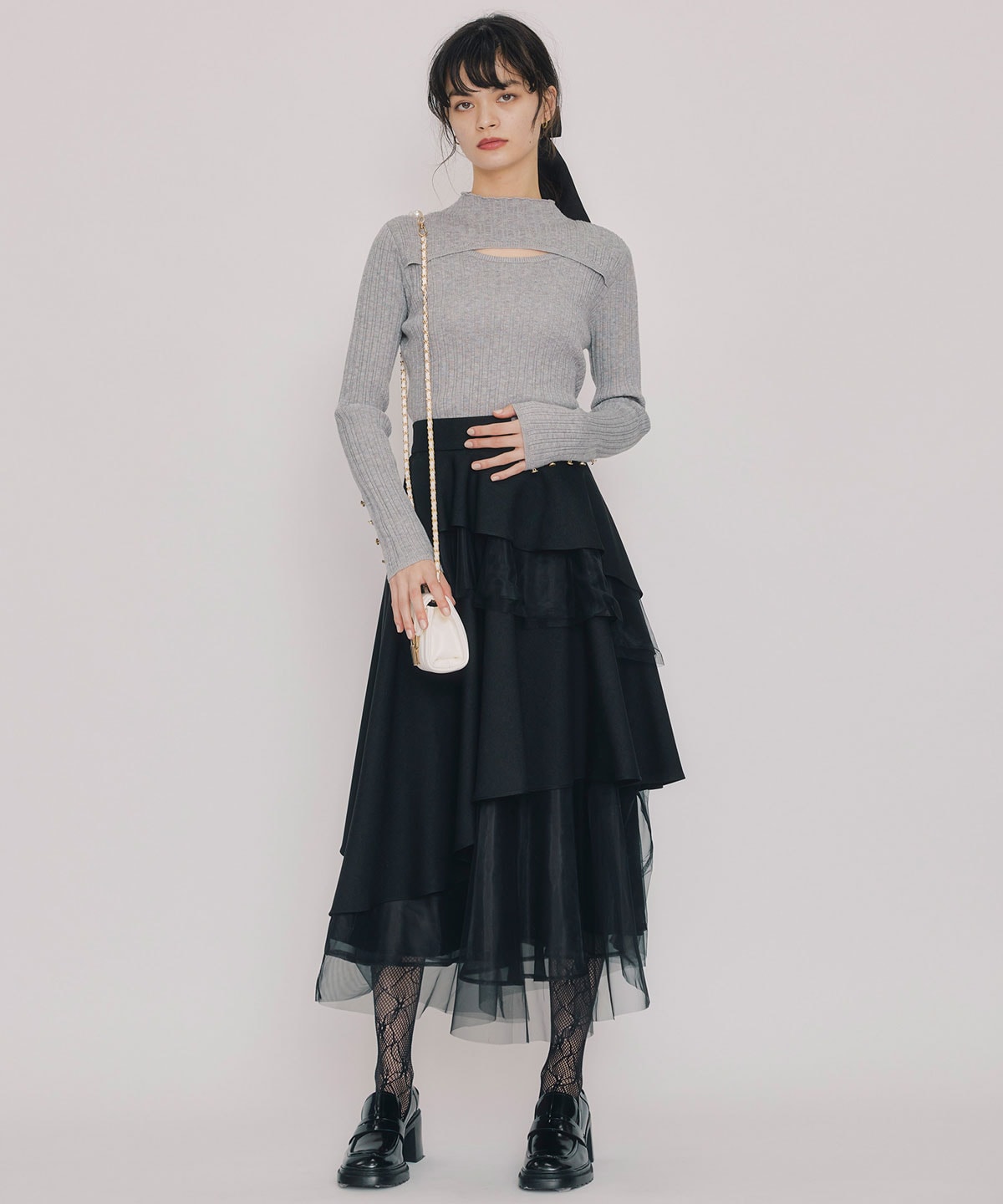 レイヤードデザインランダムリブニットプルオーバー