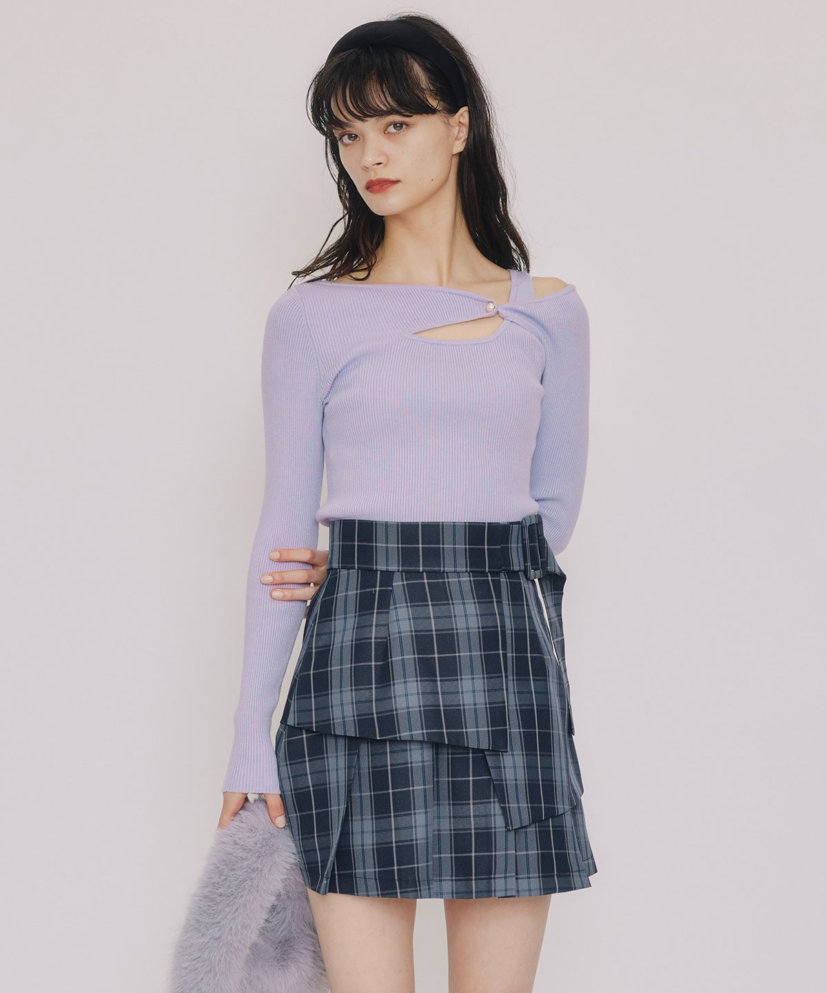 アシンメトリーレイヤードライクニットプルオーバー