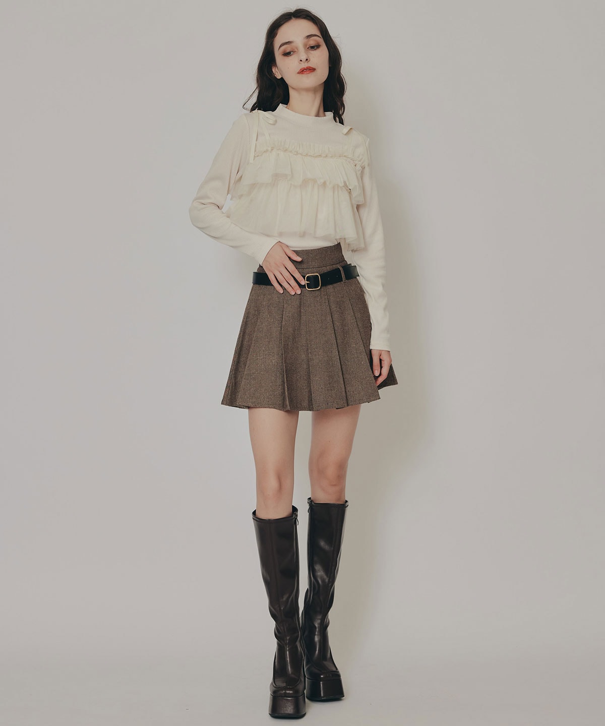 リボンチュールフリルビスチェニットトップス