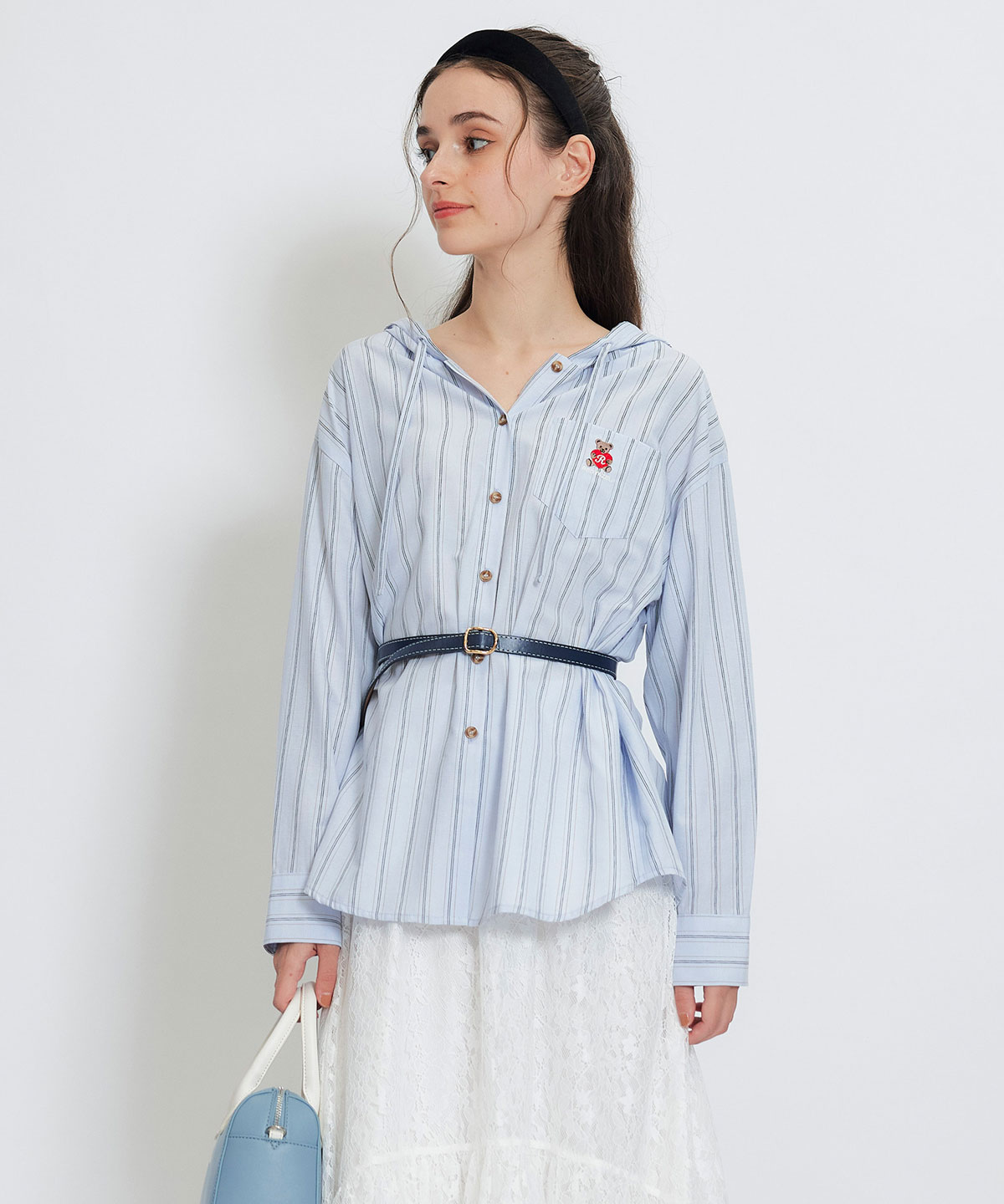 【2/13(金) 昼12時発売開始】Azelyハートストライプフードシャツブラウス