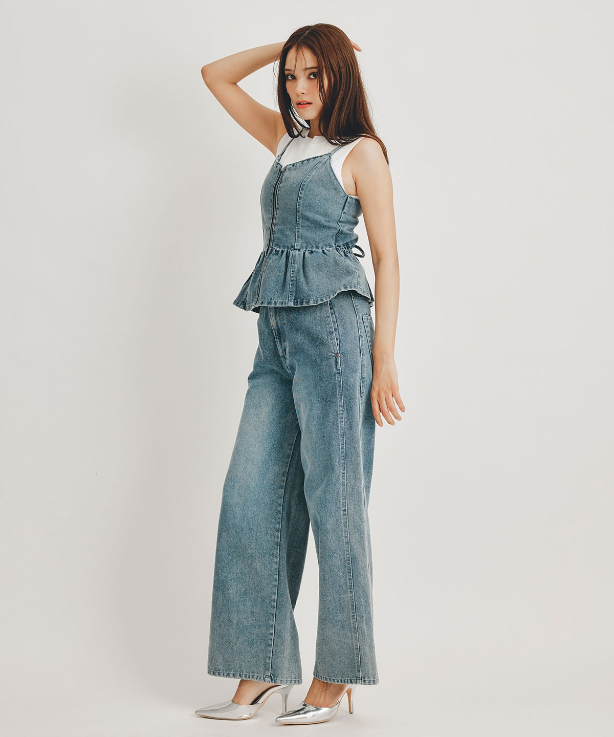 【Vintage Denim Series】ヴィンテージウォッシュバックレースアップデニムビスチェ