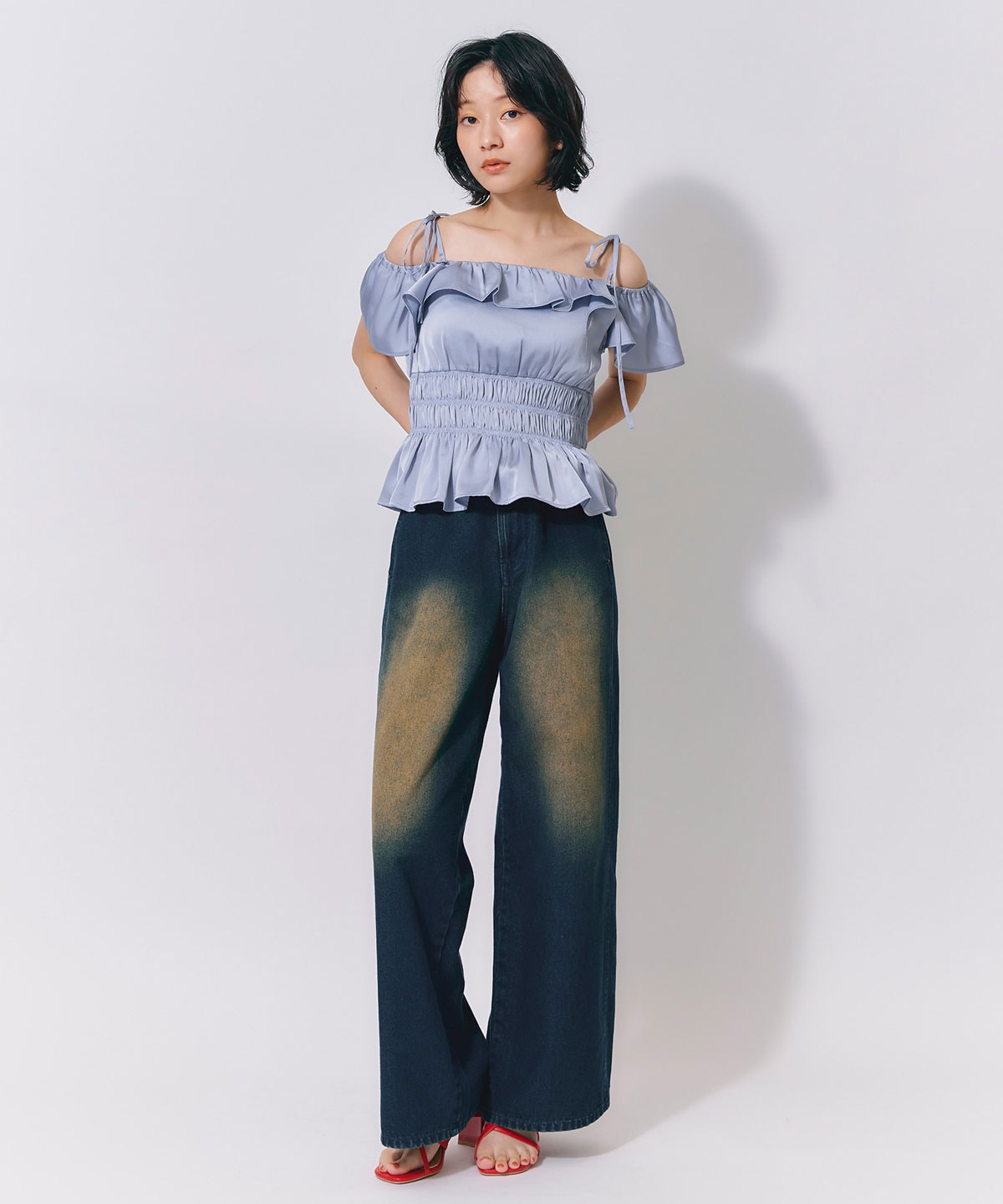 ショルダーリボン2WAYオフショルブラウス