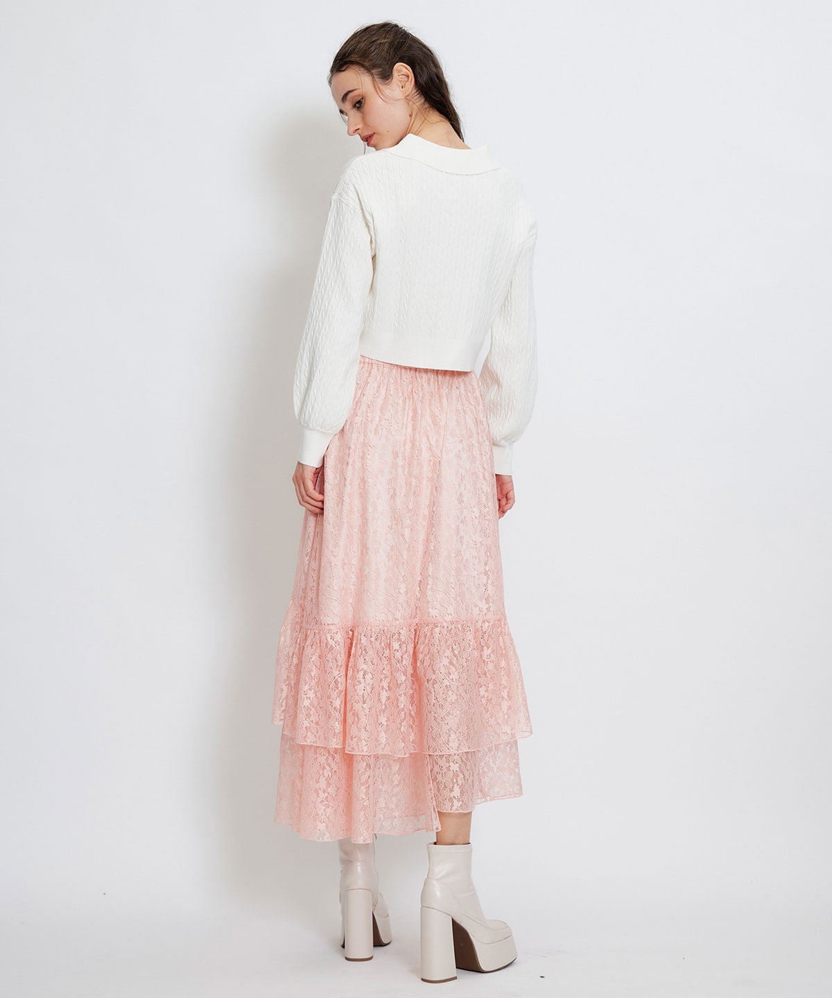 スリットレースフレアロングスカート