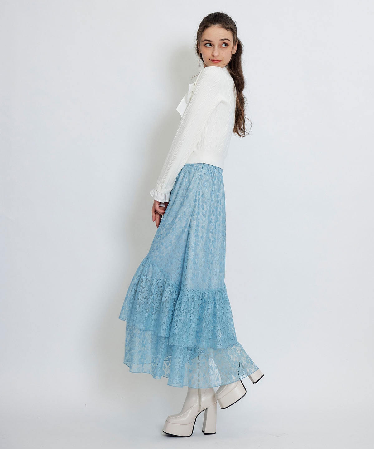 スリットレースフレアロングスカート