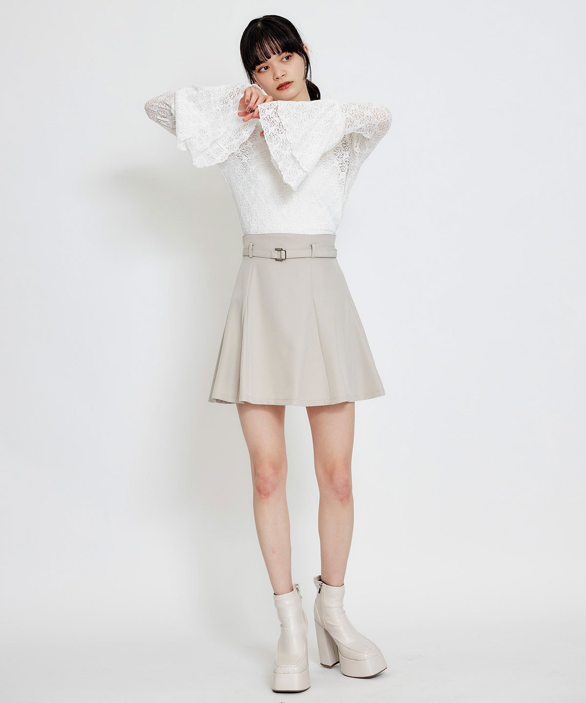 【セットアップ可能】ベルトチューリップミニスカート